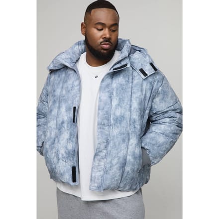 Plus Oversized Fit Washed Nylon Hooded Funnel Neck Duvet Puffer Jacket | Grey | Size 2XL