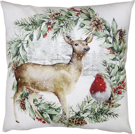 Clayre & Eef Kussenhoes 45x45 cm Groen Wit Polyester Hert