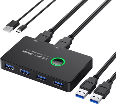 NÖRDIC KV24 - USB 3.1 Switch - 4x USB Poorten Delen met 2 Computers - USB-A - 5Gbps - 4 USB op 2 PC's