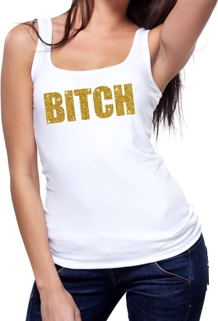 Bitch glitter tekst tanktop / mouwloos shirt wit dames - dames singlet Bitch M