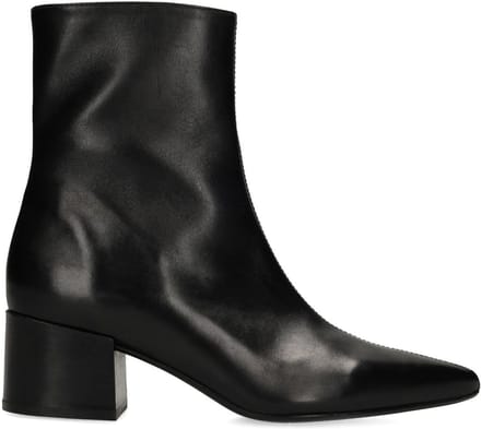 Manfield - Dames - Zwarte leren enkellaarsjes met hak - Maat 38