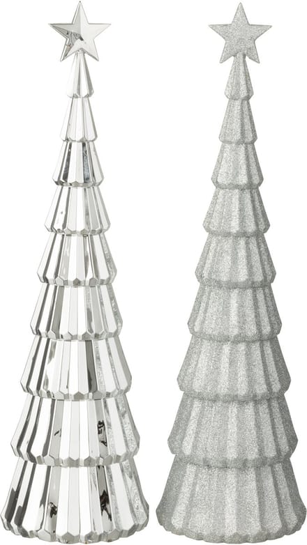 J-Line decoratie Kerstboom - kunststof - zilver - 2 stuks