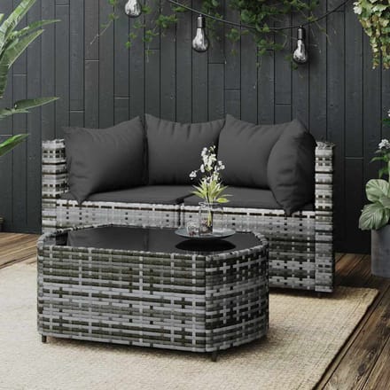 vidaXL - 3-delige - Loungeset - met - kussens - poly - rattan - grijs