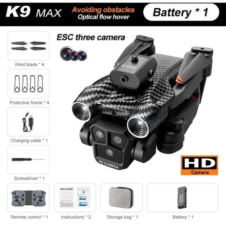 K9Max Rc Drone Professioneel 8K Drie-camera ESC Groothoek Optische stroom Positionering Vierweg Obstakel vermijden Quadcopter Speelgoed Geschenk 4k 1 battery