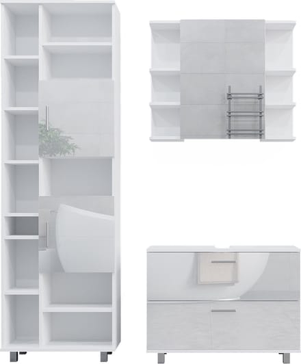 Vicco Badkamermeubelset Ilias, Wit Hoogglans, 3-delig