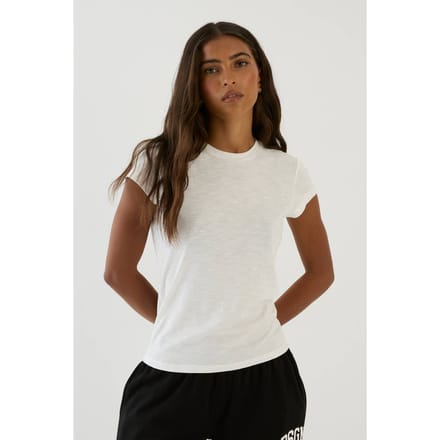 Dames Dsgn Studio Slub T-shirt Met Korte Mouwen | Wit | Maat: Medium