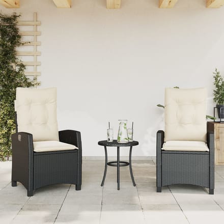vidaXL - 3-delige - Bistroset - met - kussens - poly - rattan - zwart