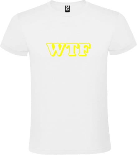 Wit T-shirt ‘WTF’ Geel maat M
