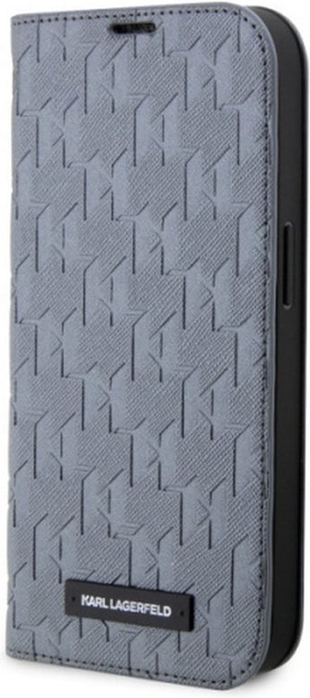 Karl Lagerfeld Saffiano Monogram Book Case - Geschikt voor Apple iPhone 14 (6.1") - Grijs
