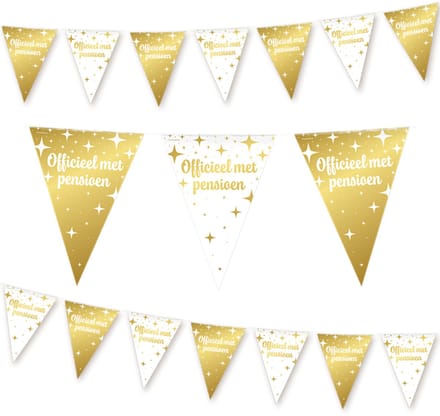 Q2P - Slinger - Pensioen - Versiering - Decoratie - VUT - Vlaggenlijn - Goud & Wit - 10m