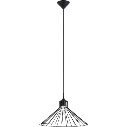 Hanglamp EDA met open, korfvormige stalen kap - Sollux Lighting - IP20 - Zwart staal behuizing - 40 x 40 x 86 cm - 1 x E27 LED, exclusief lichtbron - Max. 15 W - Industriële hanglamp voor woonkamer, slaapkamer en eetkamer