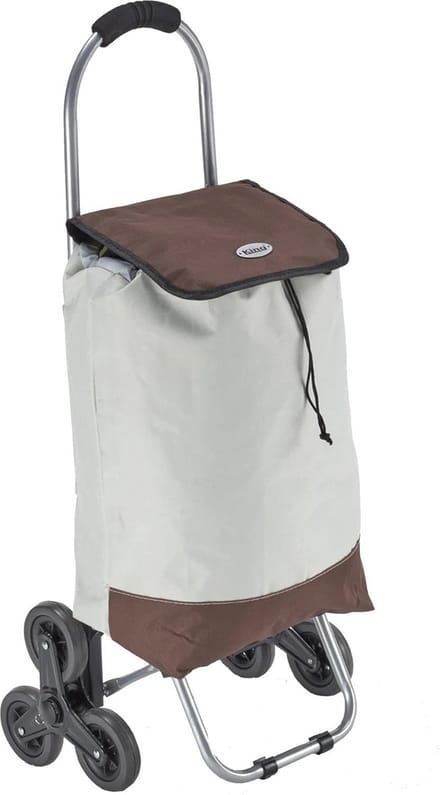 Tweekleurige Boodschappentrolley - Beige/Walnoot, Waterdicht en Handzaam