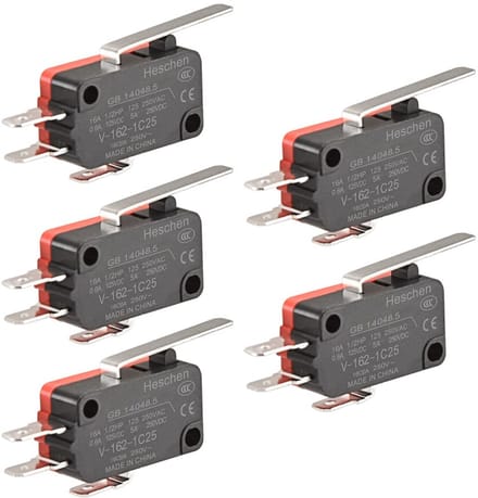 Micro Schakelaar met korte scharnierhefboom, SPDT, 16A 250VAC, 5 Stuks
