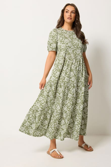 Yours Groene Gelaagde Maxijurk Met Bloemenprint Size 42