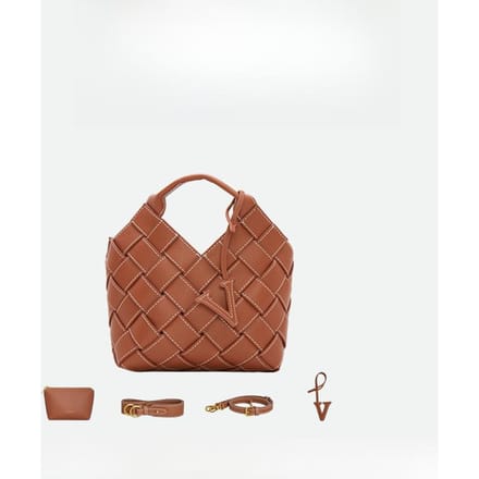 Luxe, Niche Ontwerp, Modieuze Handtas met Schouderband, Handgemaakte Geweven Leren Tas brown