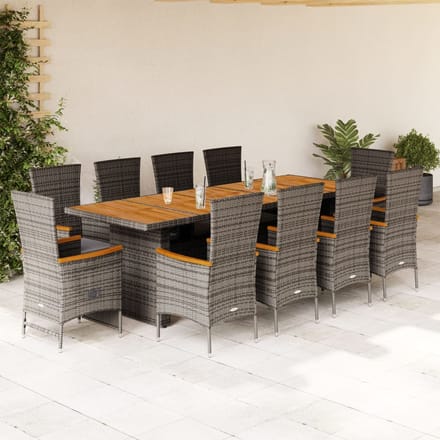 vidaXL - 11-delige - Tuinset - met - kussens - poly - rattan - grijs
