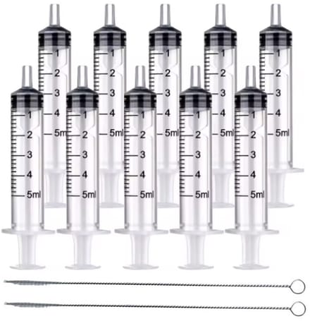 Han-Bar® 10x Plastic Herbruikbare Spuit 5ml – Zonder Naald + 2 borsteltjes