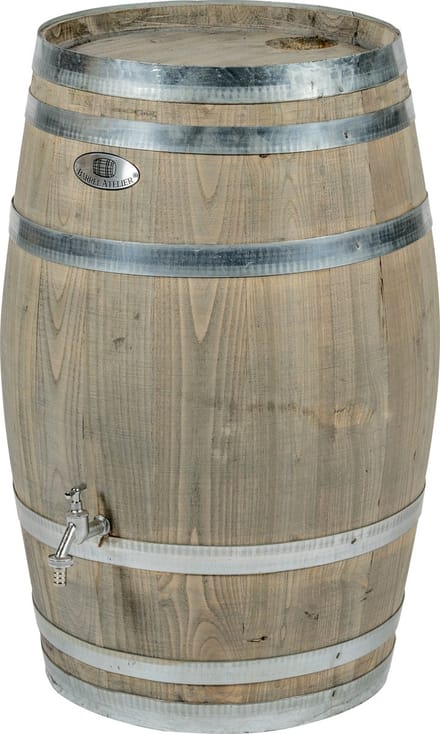Regenton nieuw "Grey" 100 l. incl. kraan en vulgat in de deksel / Houten Regenton / Grijs