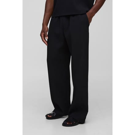 Elastische, wijduitlopende geplooide broek | Black | Size Medium