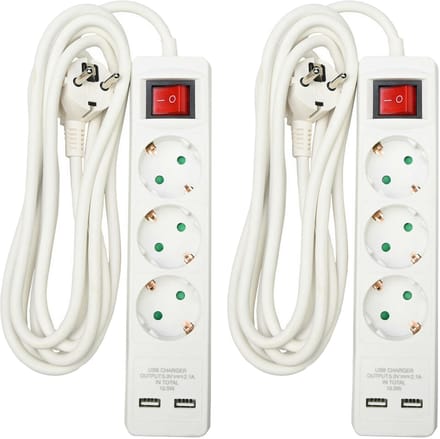 Benson Stekkerdoos 3-voudig- 2x usb - schakelaar - geaard - wit - 300 cm - stekkerdozen - verlengsnoeren