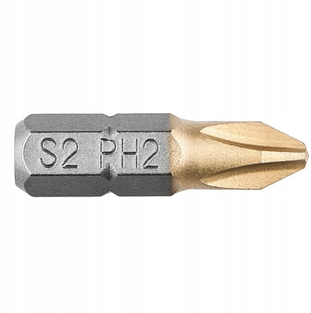 2x PH2 Schroefbits 25mm S2 TiN 1/4" HEX