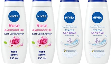 Nivea Douchegel - Mix - 2 x Rose & Almond Oil + 2 x Creme Sensitive