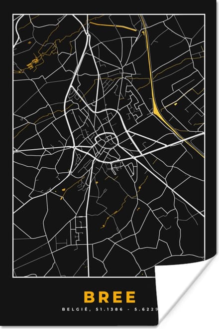Poster Bree - Gold - Stadskaart - Plattegrond - Kaart - 20x30 cm
