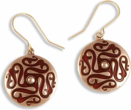 Draaimolen bronzen oorbellen met rood email