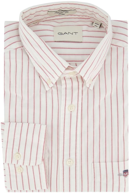 Gant overhemd wit Regular Fit roze gestreept
