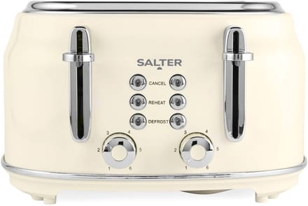 Salter Retro Crème 4-slice Toaster - 6 Bruiningsniveaus, Brede Sleuven