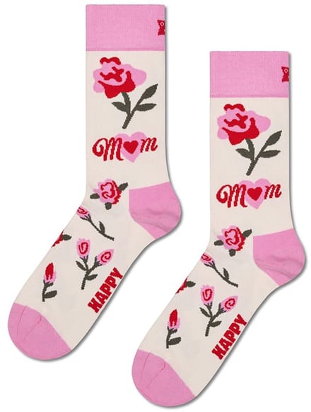 Happy Socks dames sokken mom's flower roze & wit