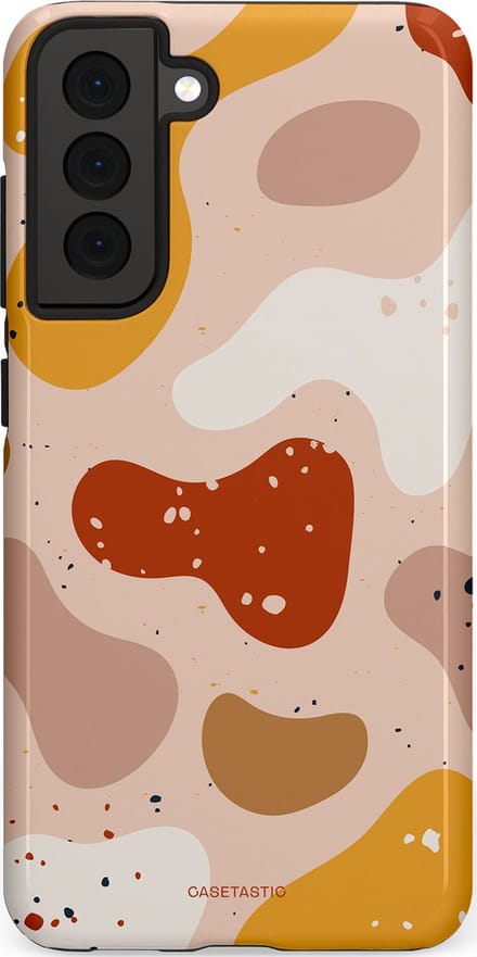 Casetastic hoesje geschikt voor Samsung Galaxy S21 FE 5G - Dubbellaagse bescherming - Terrazzoque - Fashion Case - Zand Perzik Okergeel Lichtgrijs