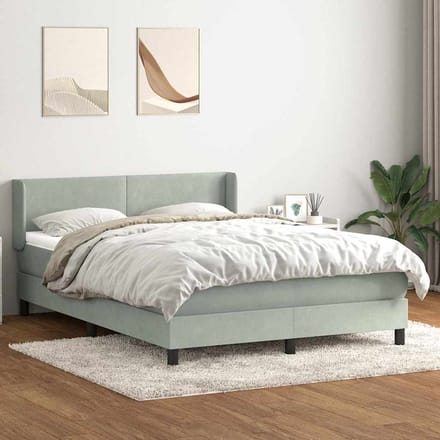vidaXL - Boxspring - met - matras - fluweel - lichtgrijs - 160x220 - cm