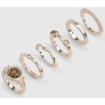 boohoo Dames Ringen Met Steendetail 6-pack | Goud | Maat: Small/Medium