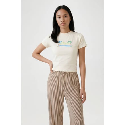 boohoo Dames Maui Palmboom Print Baby Tee | Ecru | Maat: Medium