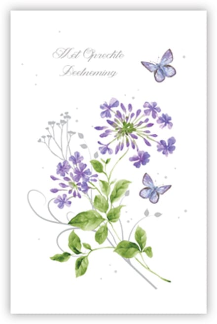 Condoleance kaart "Lila bloemen en vlinders"