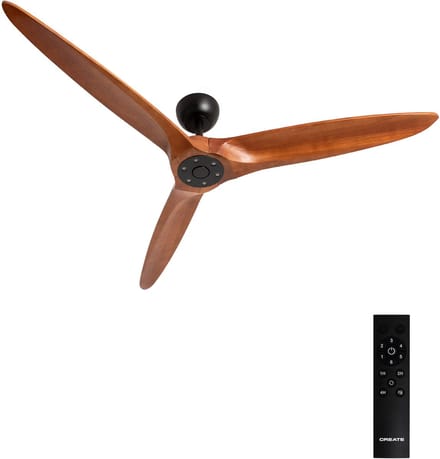 CREATE - Plafondventilator 40W stil Ø152 cm 100% hout - Zwart / Donker hout - Geen licht - WIND CENTURY