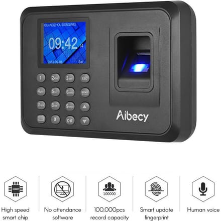 Machine biométrique de présence de mot de passe d'empreinte digitale d'aibecy avec l'employé d'écran d'affichage à cristaux liquides de 2.4 pouces EU Plug noir