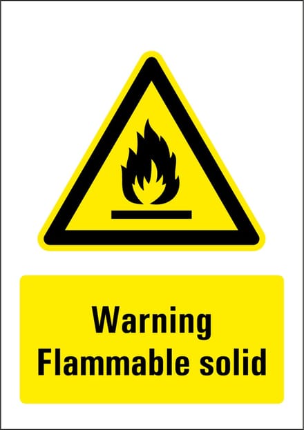 Warning flammable solid sticker 210 x 297 mm