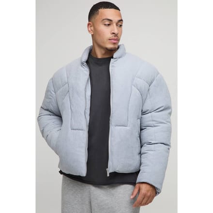 Boxy Fit Washed Nylon Duvet Funnel Neck Puffer Jacket | Light Blue | Size Medium