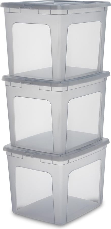 IRIS Clearbox Opbergbox - 30L - Kunststof - Grijs - Set van 3