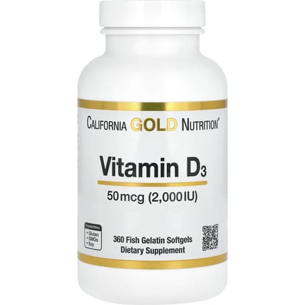 Vitamine D3, 50 mcg (2000 IE), 360 Visgelatine Zachte Capsules