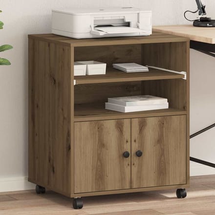 vidaXL - Printerstand - Artisanaal - eiken - 60 - x - 48 - x - 74 - cm - Bewerkt - hout