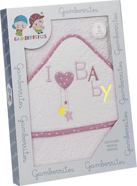 Gamberritos Badcape I Love Baby 100 X 100 Cm Katoen Wit/roze