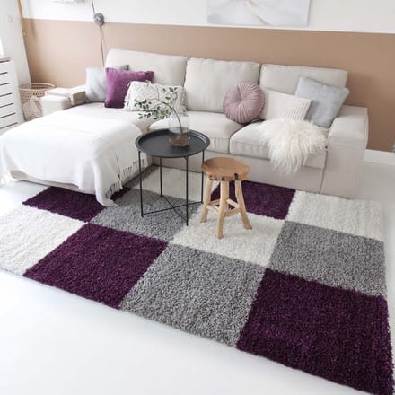 Hoogpolige loper - Trend Cube paars 80x250