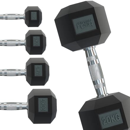 Hex halter gewichten - zwart - 2x5kg - rubbercoating