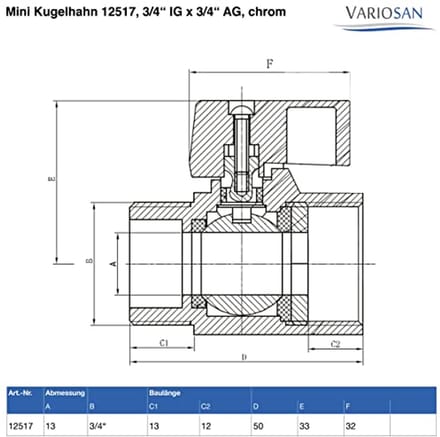 Mini kogelkraan 3/4" IG x 3/4" AG - chroom voor watervoorziening en verwarming