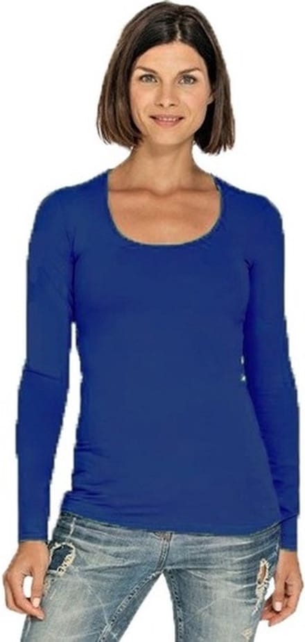 Bodyfit dames shirt met lange mouwen M kobalt