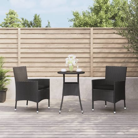 vidaXL - 3-delige - Bistroset - met - kussens - poly - rattan - zwart