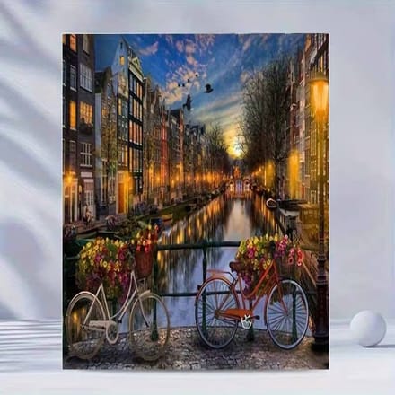 Diamond painting Amsterdamse gracht in schemer tijd 30 x 30 cm